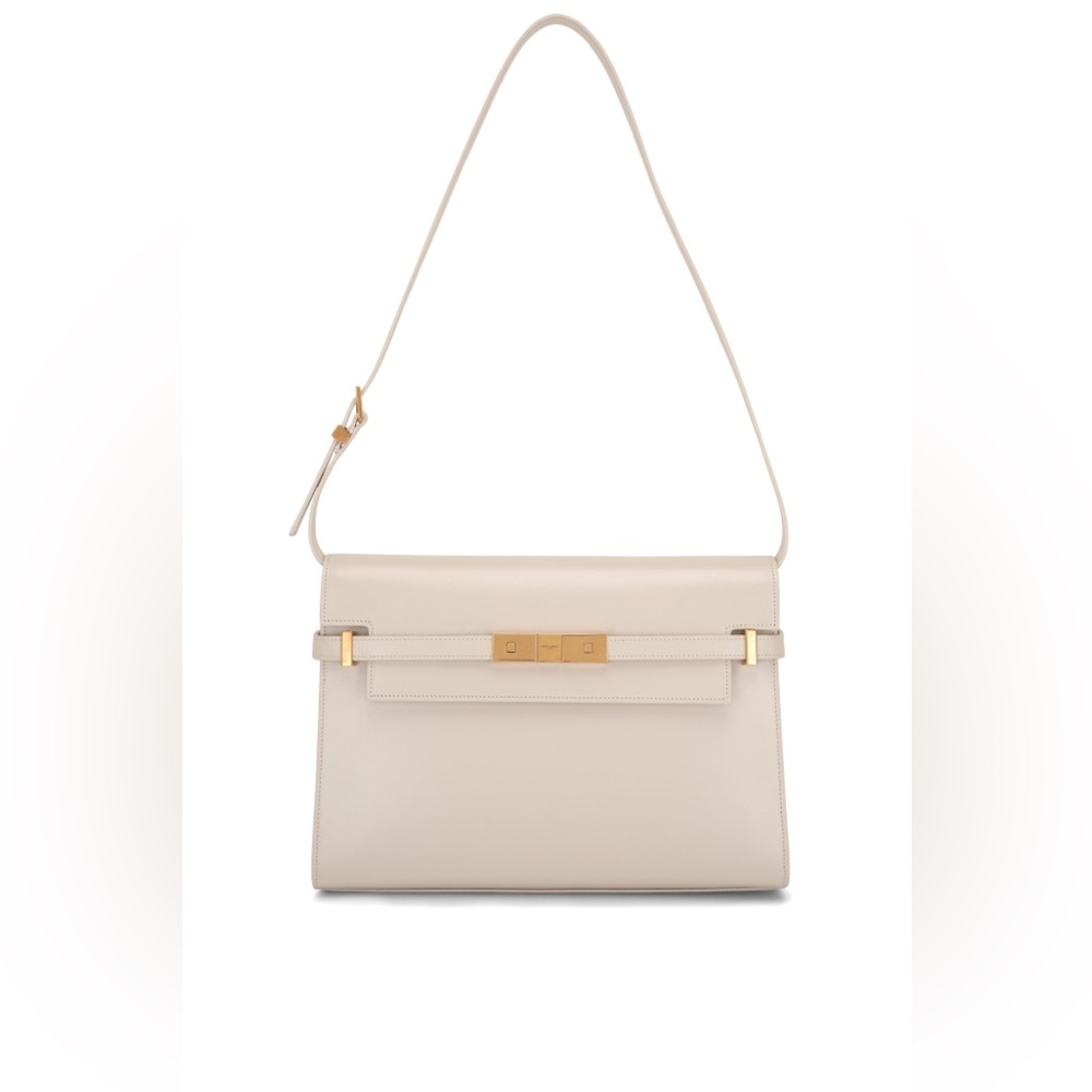 New Saint Laurent Cream Manhattan Bag with Gold Accents